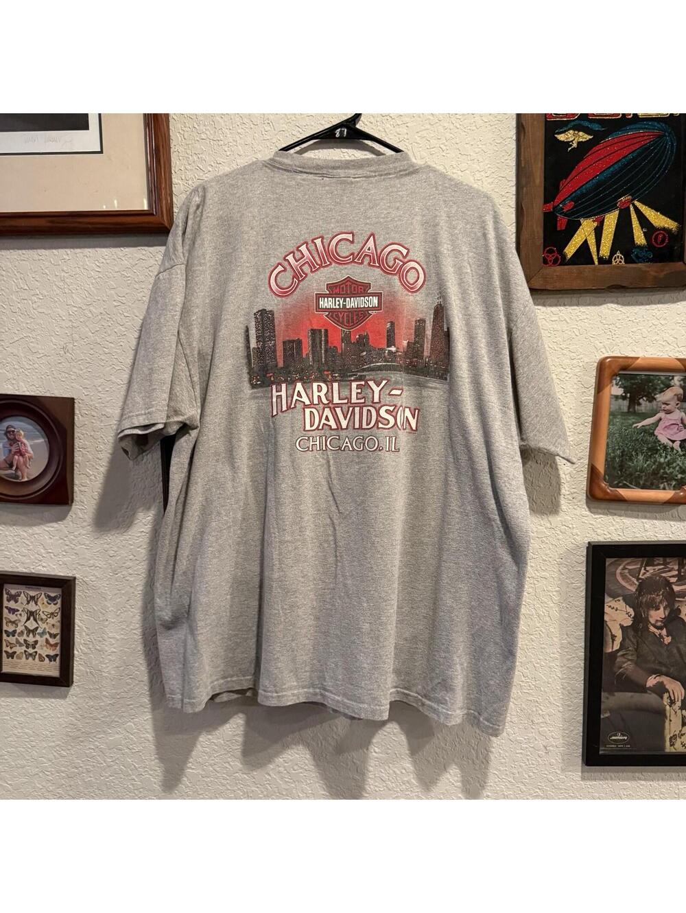 Vintage 00s Harley Davidson Biker Chicago Skyline 2005 Shirt Size Men’s 2XL